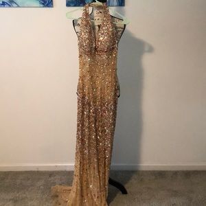 Gold crystal pageant gown
